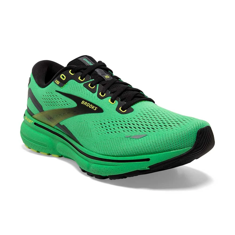 BROOKS Men's Ghost 15 Running Shoe- Green/Black/Sharp Green - Image 2