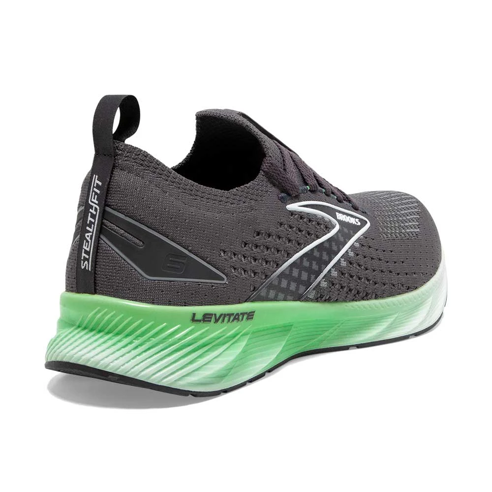 BROOKS Men's Levitate StealthFit 6 Running Shoe- Blackened Pearl/Green/White- Regular (D) - Image 2