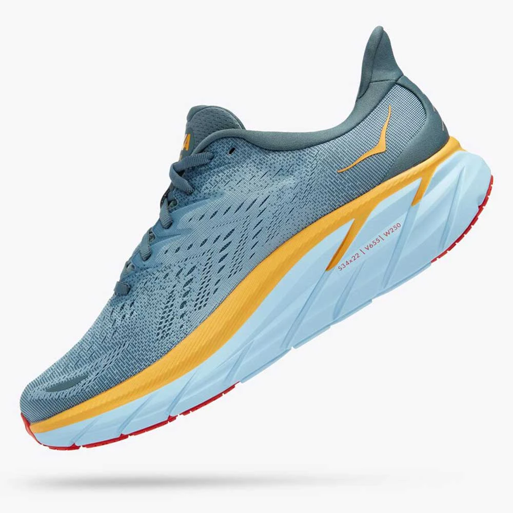 Hoka Men's Clifton 8 Running Shoe- Goblin Blue/Mountain Spring— Regular (D) - Image 4