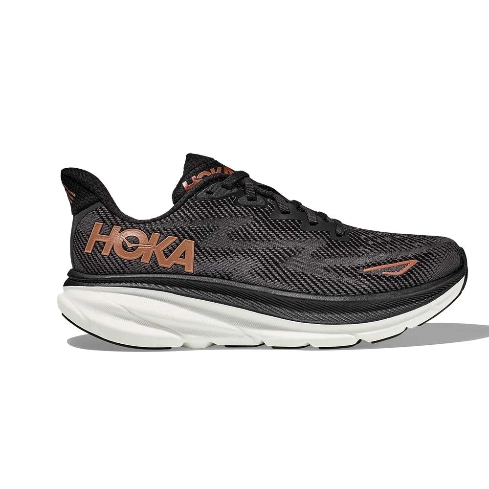 Hoka Women's Clifton 9 Running Shoe - Black/Copper - Wide (D)