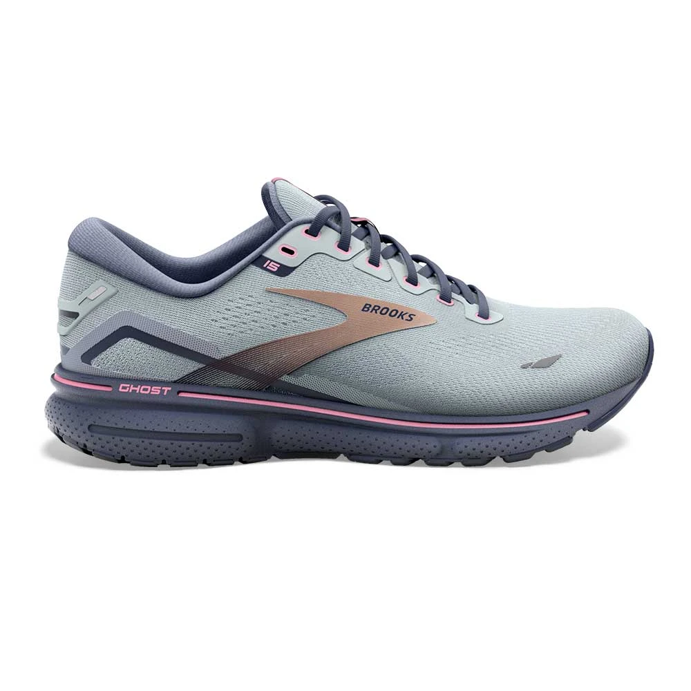 BROOKS Women's Ghost 15 Running Shoe - Spa Blue/Neo Pink/ Copper- Regular (B)