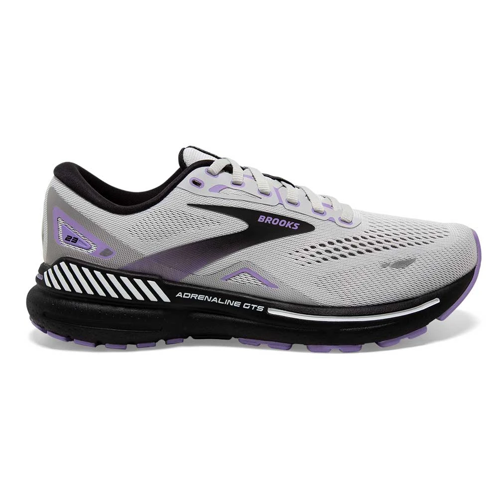 BROOKS Women's Adrenaline GTS 23 Running Shoe - Grey/Black/Purple- Wide (D)