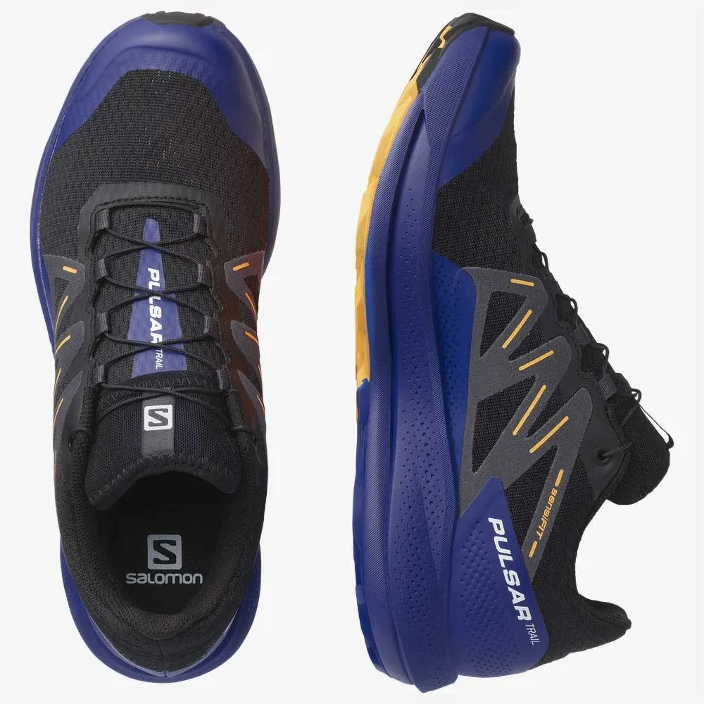 Salomon Men's Pulsar Trail Shoe - Black/Clematis Blue/Blazing Orange- Regular (D) - Image 5