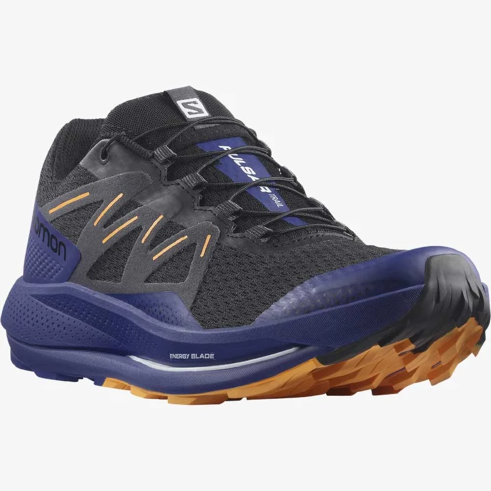 Salomon Men's Pulsar Trail Shoe - Black/Clematis Blue/Blazing Orange- Regular (D) - Image 2