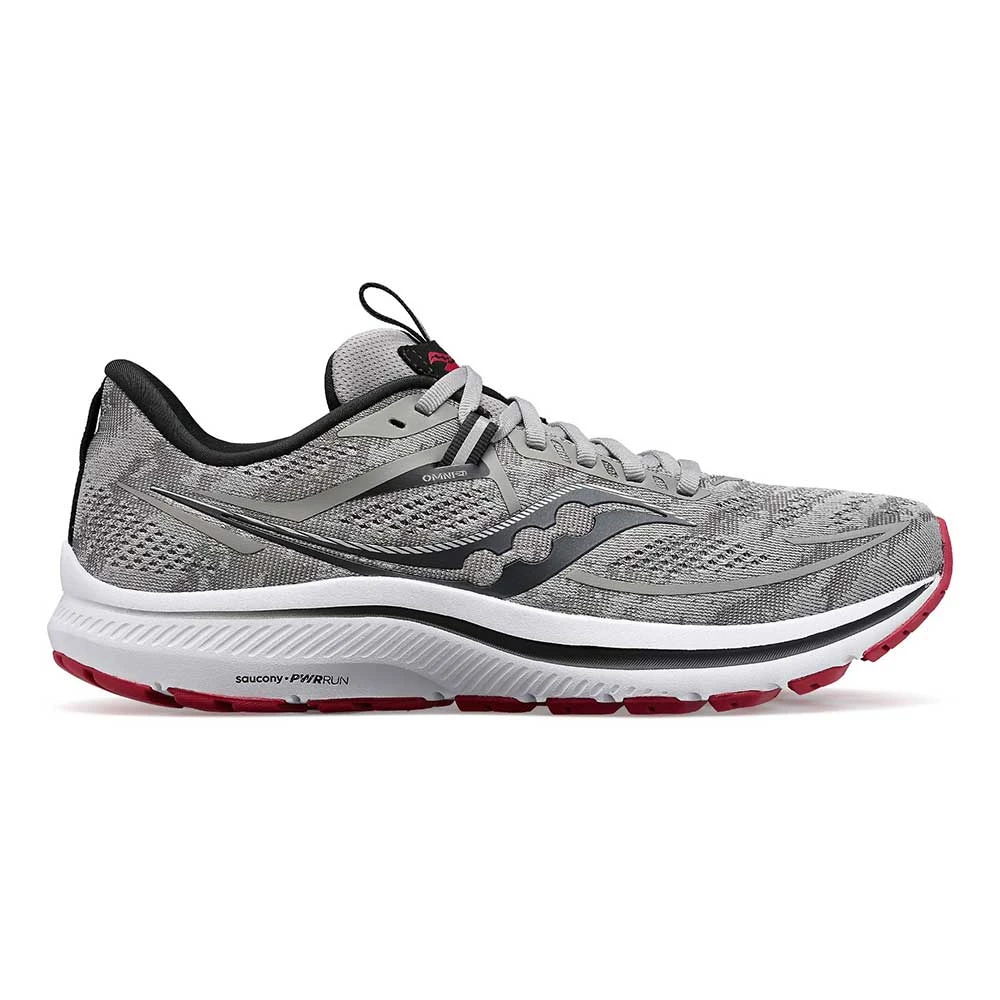 Saucony Men's Omni 21 Running Shoe - Alloy/Garnet- Wide (2E)